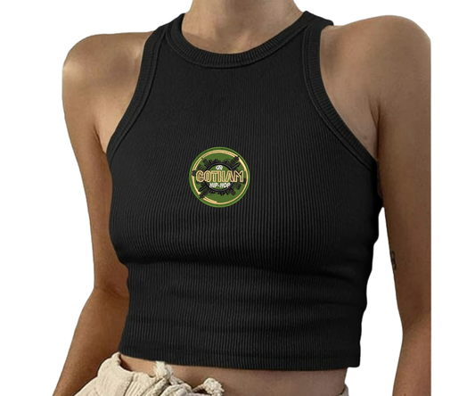 Embroidered Gotham Cropped Tank