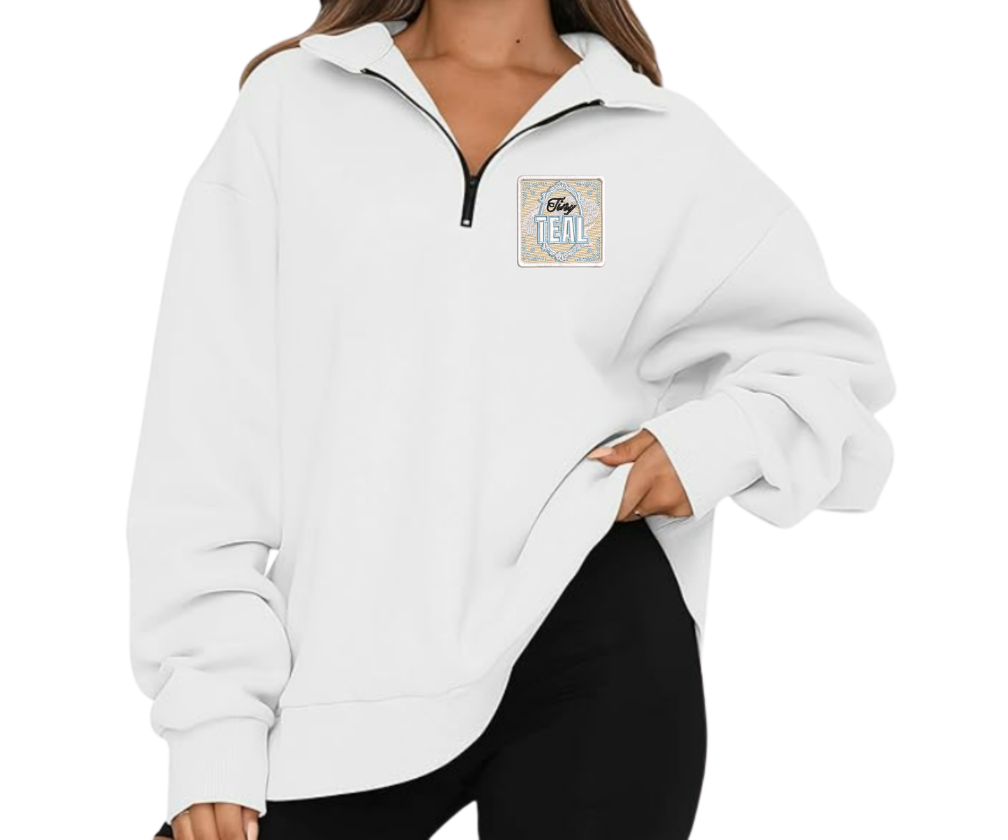 Embroidered Tiny Teal Quarter Zip