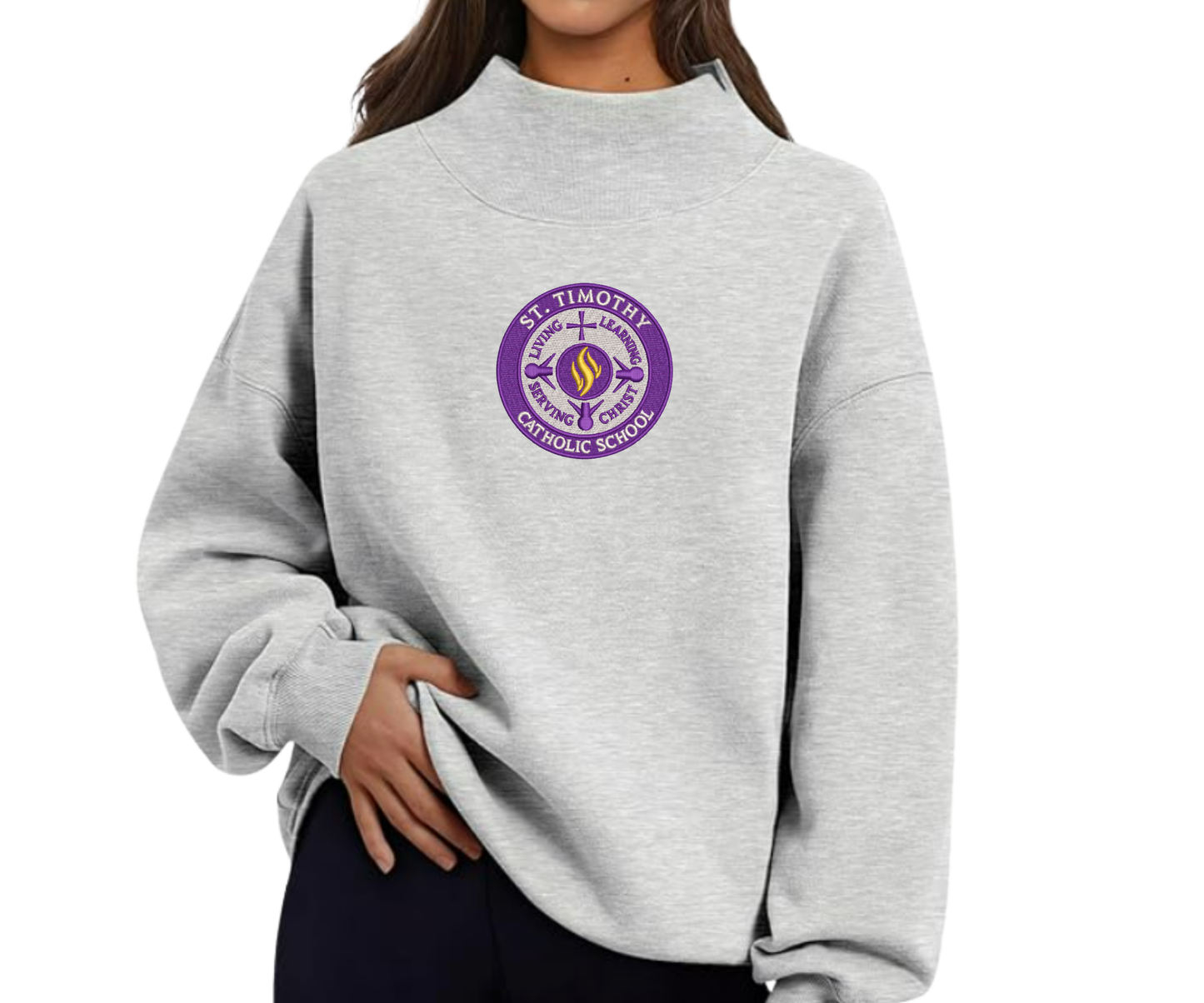 Embroidered St. Timothy Catholic School Mock Neck