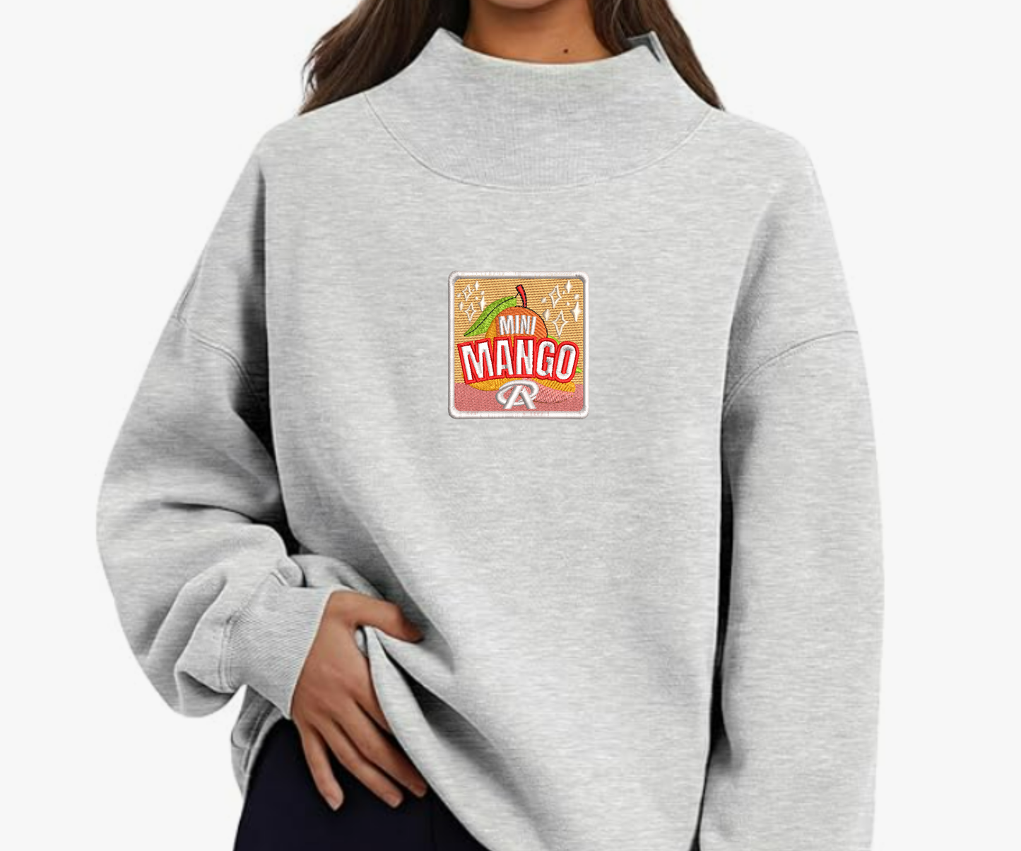 Embroidered Mini Mango Mock Neck