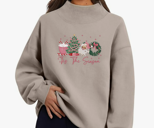 Embroidered Tis The Season Mock Neck
