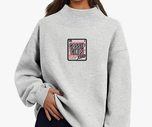 Embroidered Gossip Girls Mock Neck