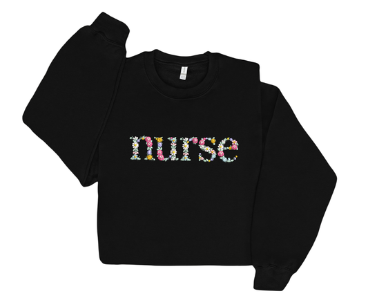 Embroidered Floral Nurse Crewneck