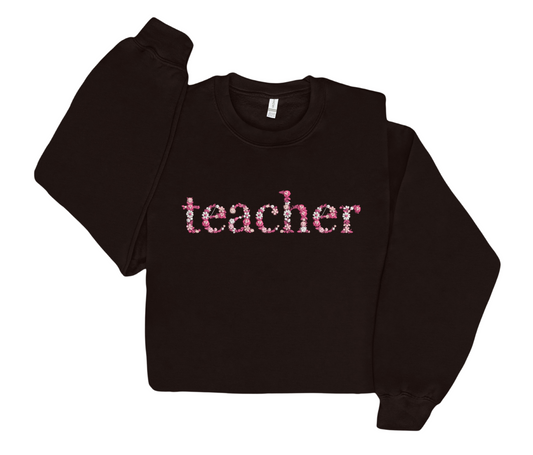 Embroidered Floral Teacher Crewneck