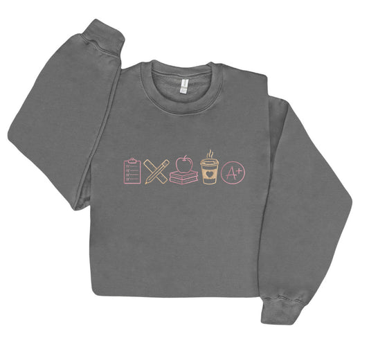 Embroidered Teacher Clip Art Crewneck