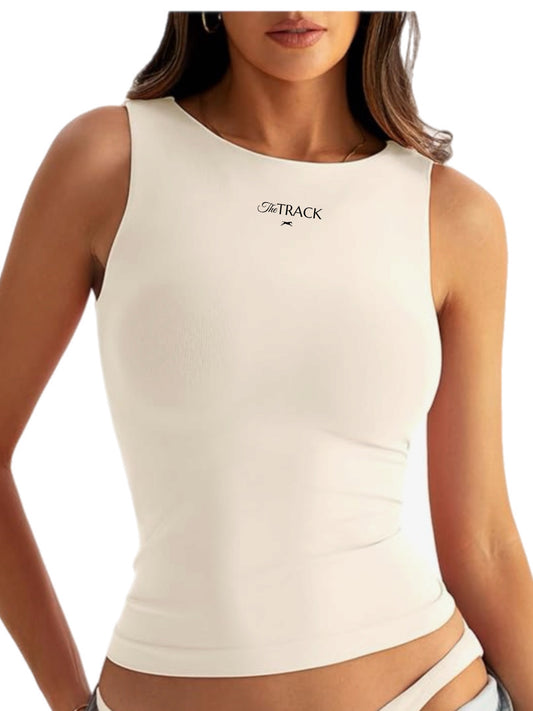 Beige Track Boat Neck Tank