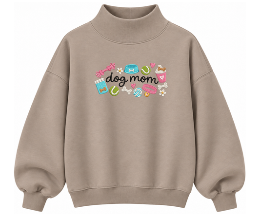 Embroidered Dog Mom Mock Neck