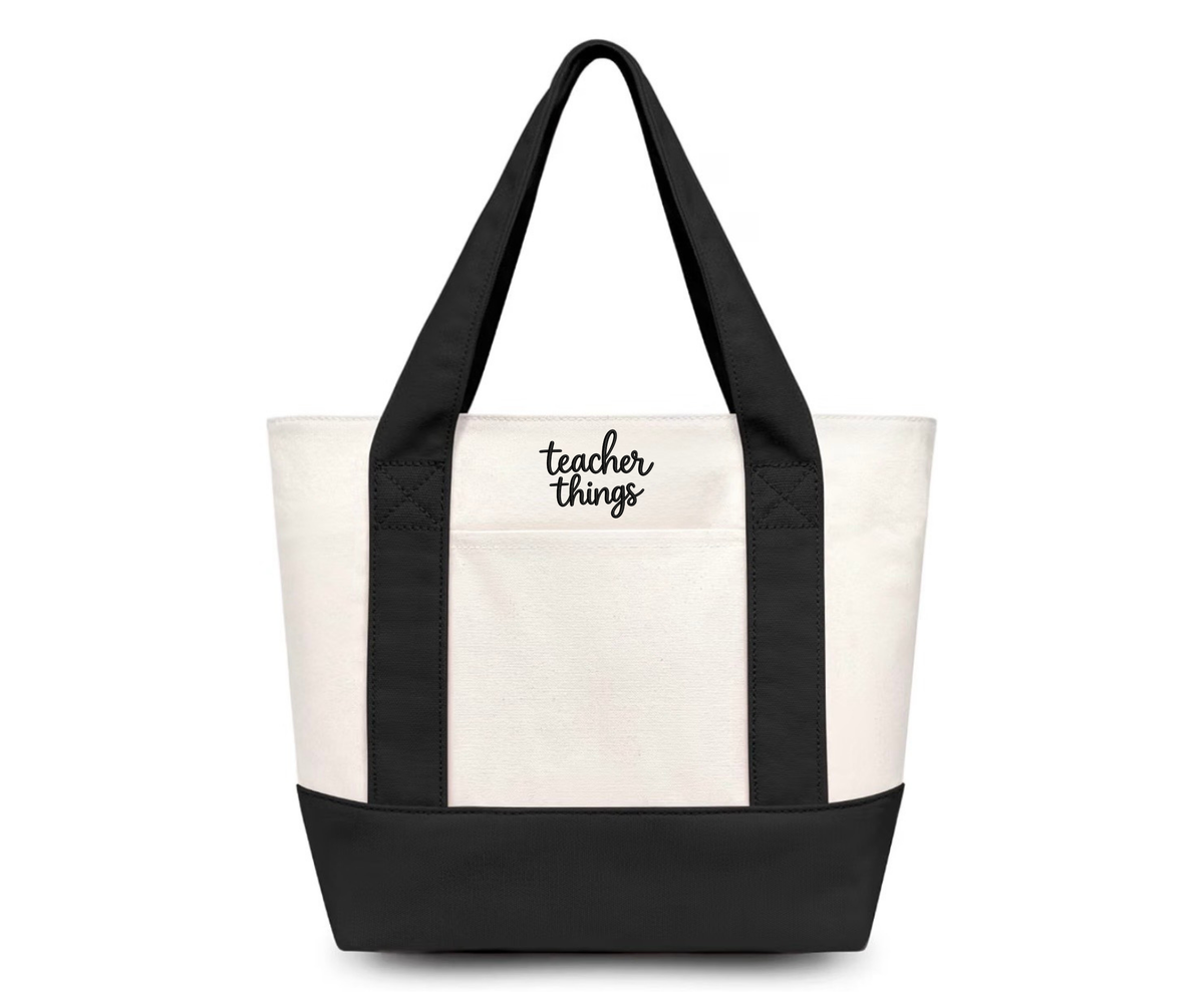 Embroidered Teacher Things Tote Bag