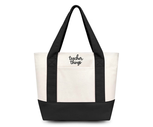 Embroidered Teacher Things Tote Bag