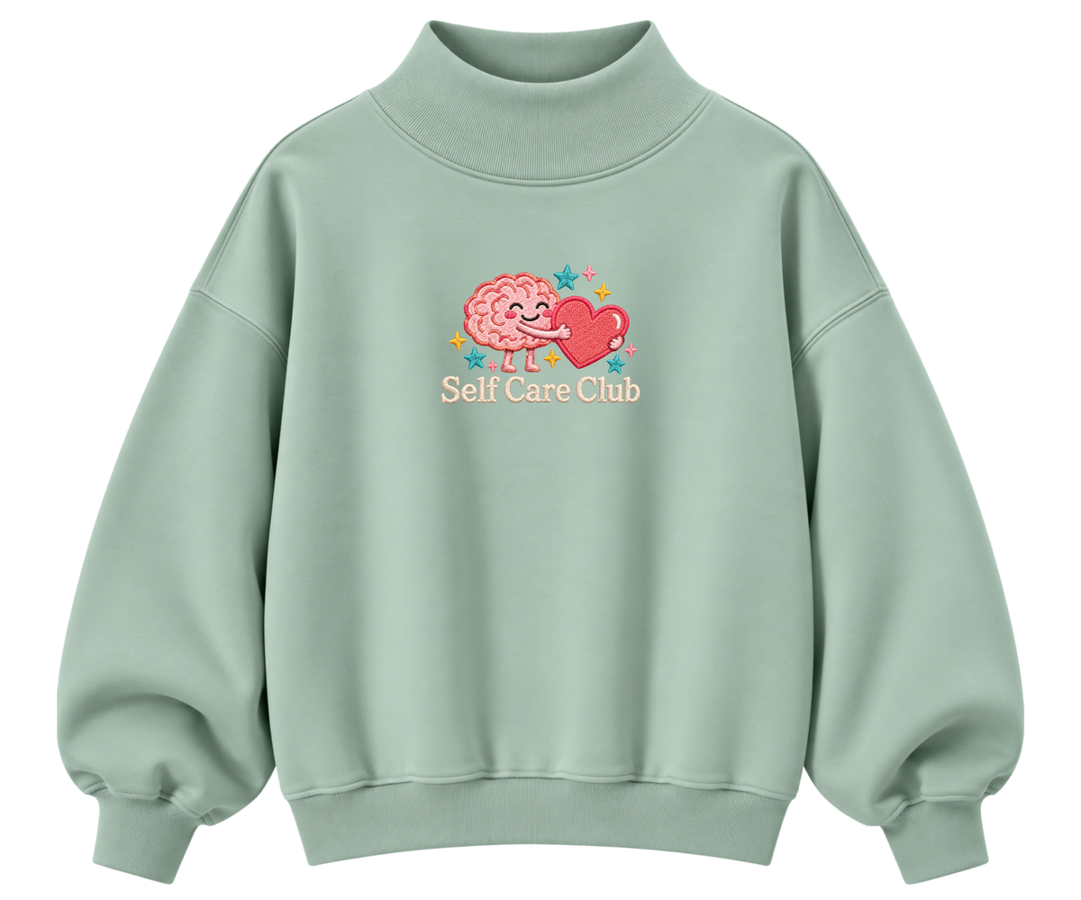 Embroidered Self Care Club Mock Neck