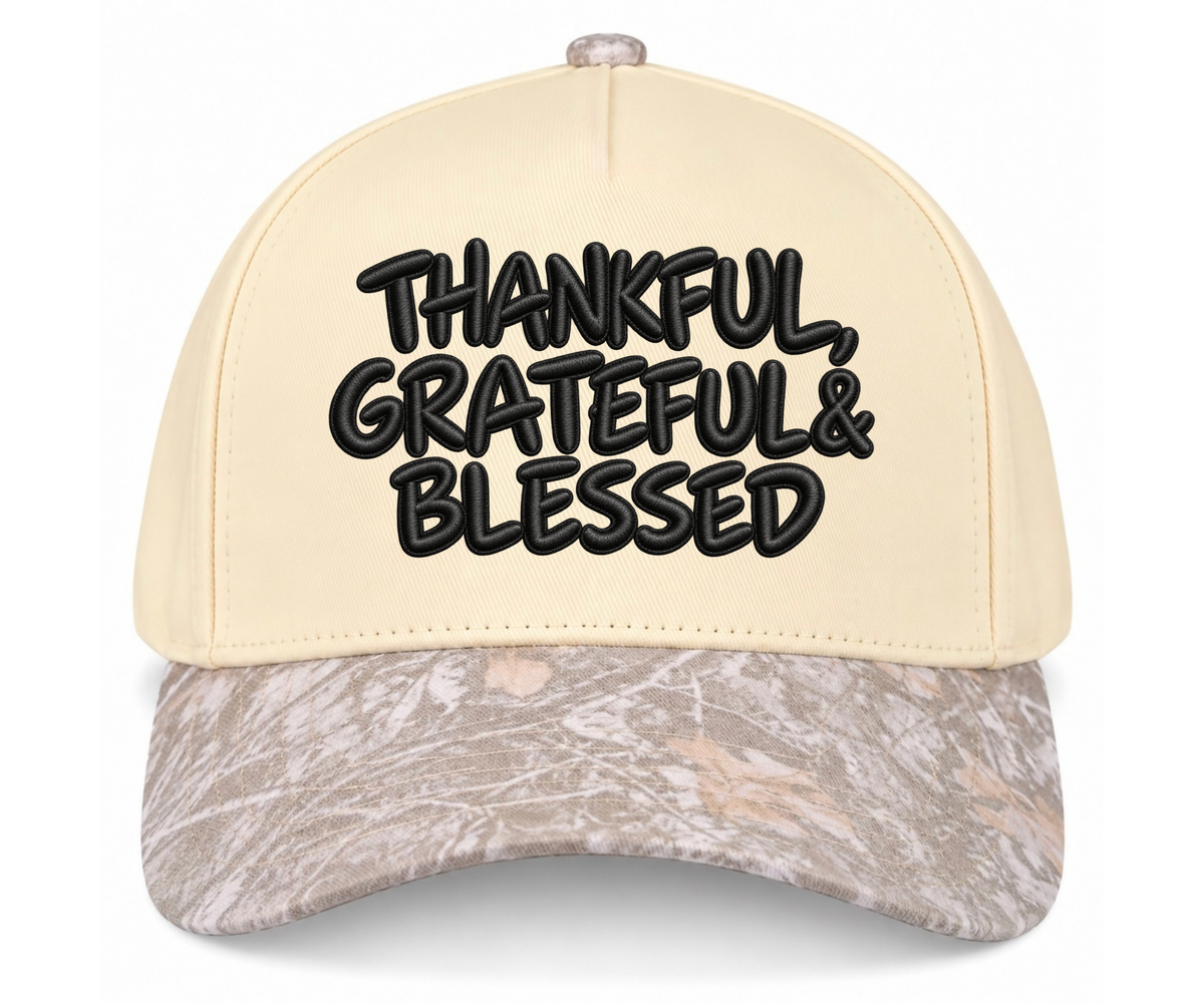 Puff Embroidered Thankful, Grateful & Blessed Hat