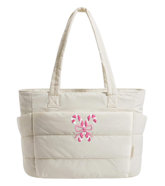 Embroidered Candy Cane Tote Bag