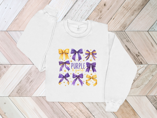 Purple and Gold Bows Youth Crewneck